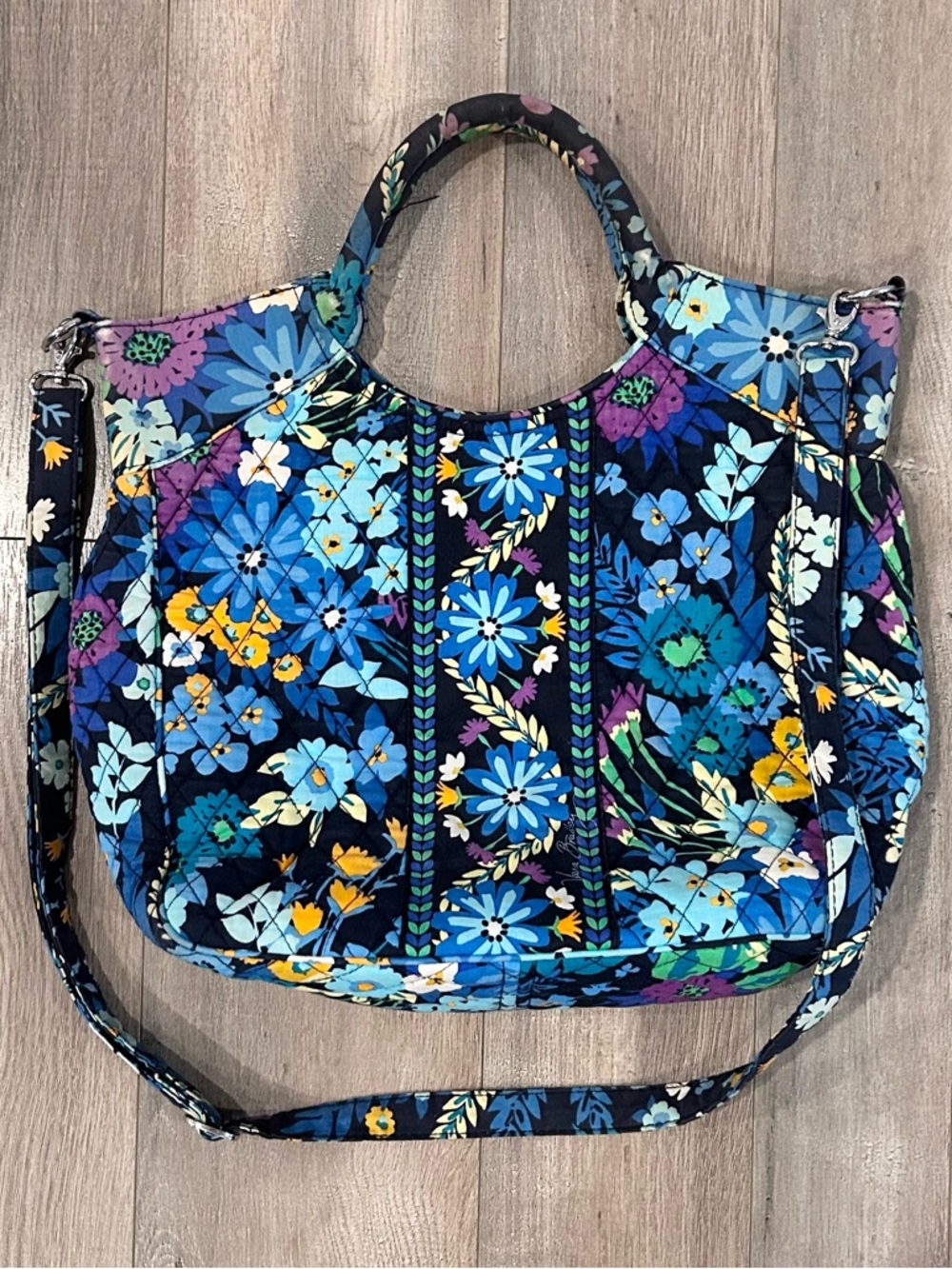 Vera Bradley Navy Floral Quilted Tote with Bright Blue & Yellow Accents